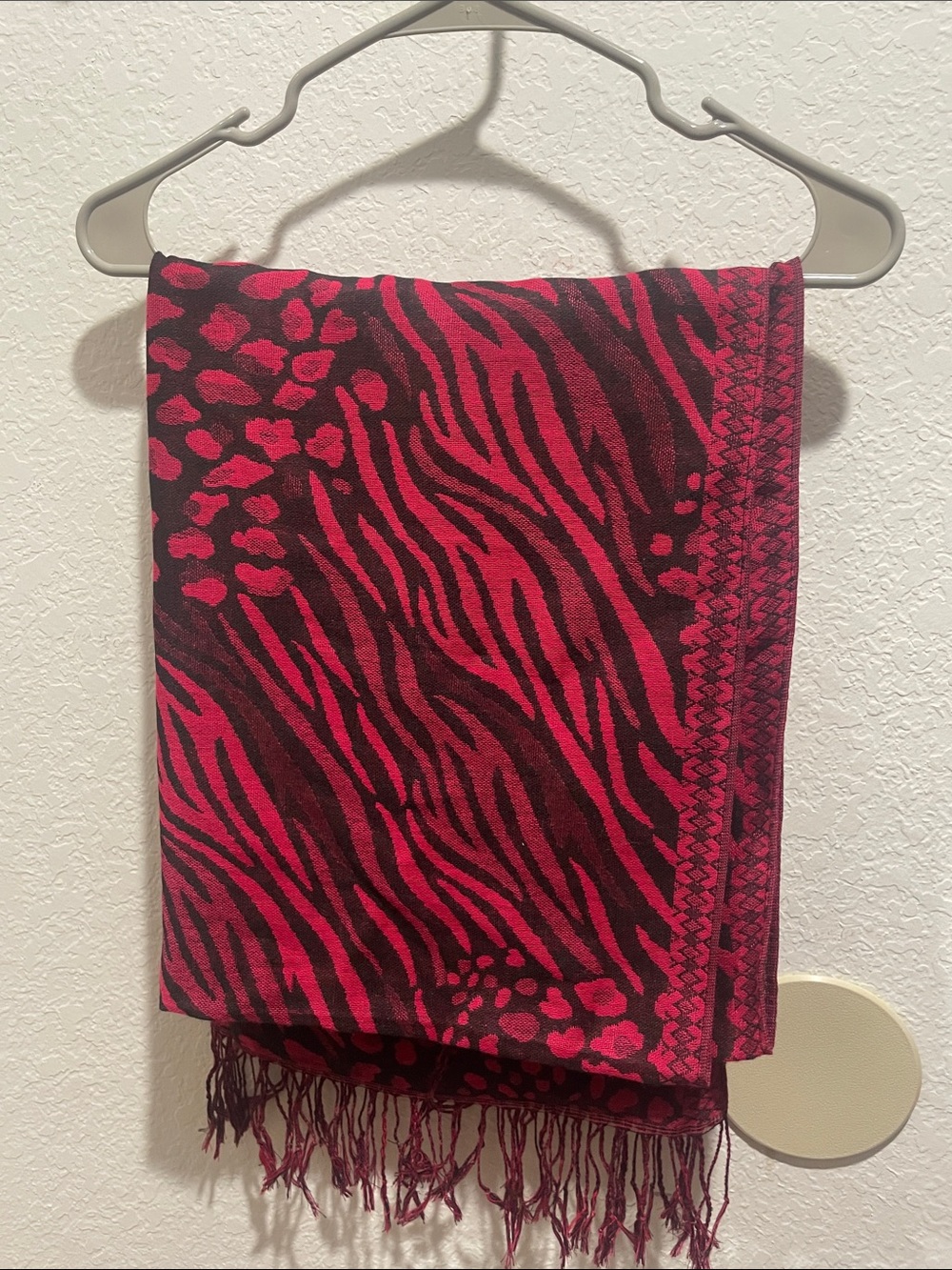 pashmina Pink and Black Animal-Print Fringe Wrap